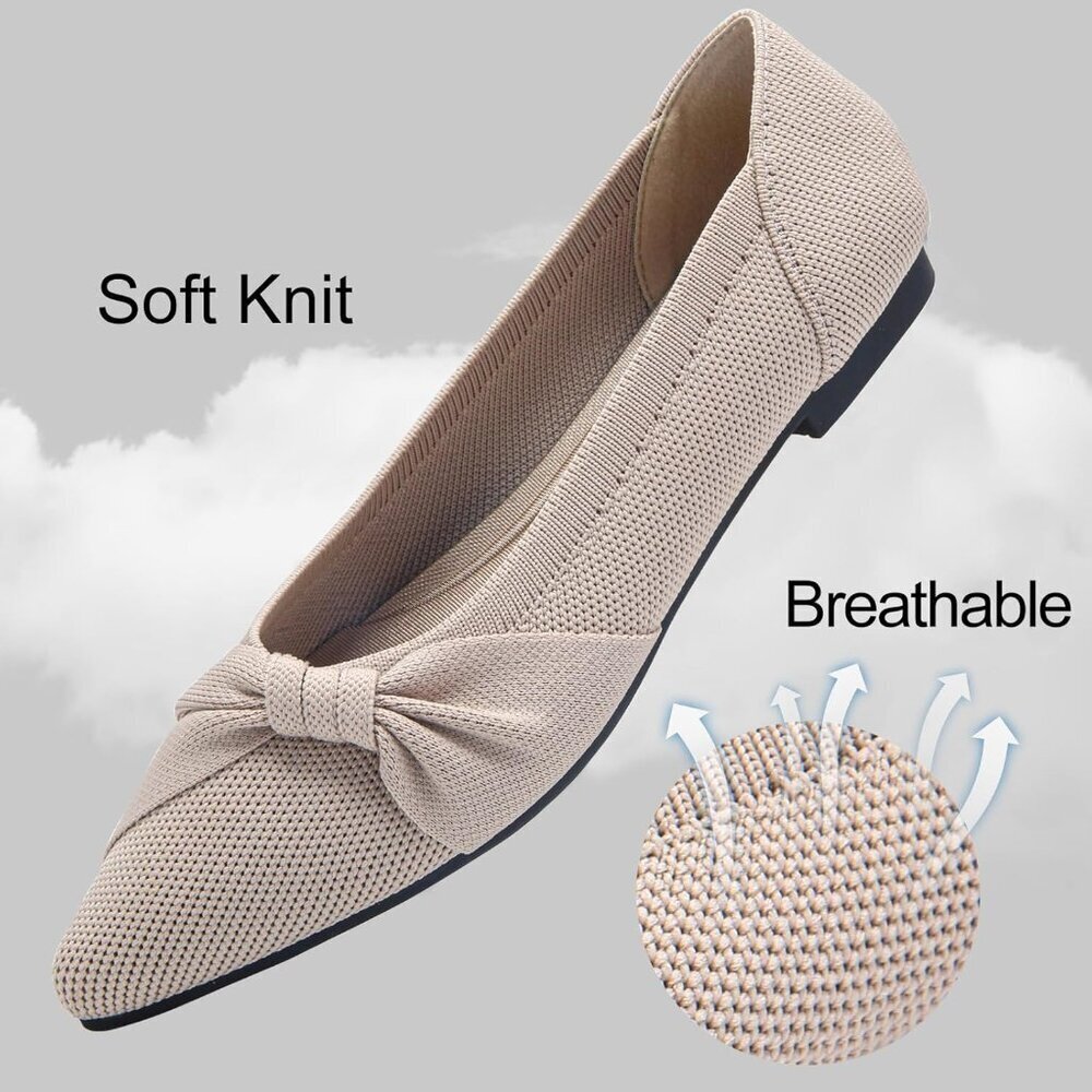 Women's Pointed Toe Knit Flats Comfortable Lightweight Dressy Casual Shoes - Picture 3 of 9